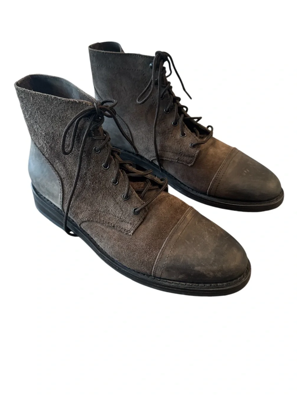 Thursday Captain Lace Up Boots Driftwood Mixed Leather Suede Cap Toe Size 12.5